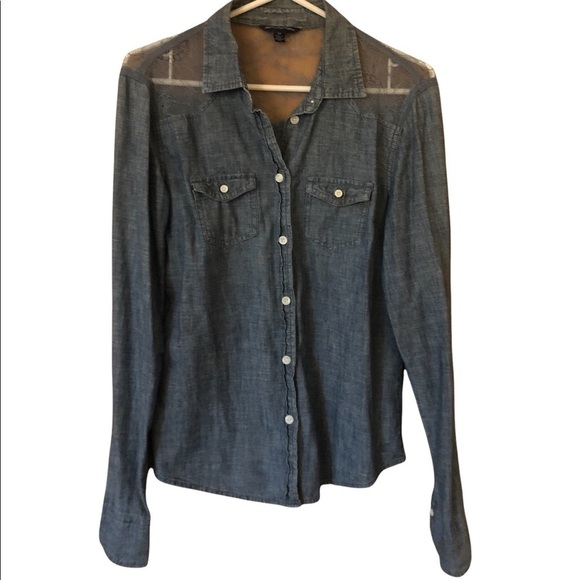 American Eagle Outfitters Tops - Chambray and lace western  “ denim “ shirt